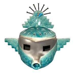Barbara Heard Ceramic Lantern Signed Bird Head Blue Gray Handmade Pottery Candle